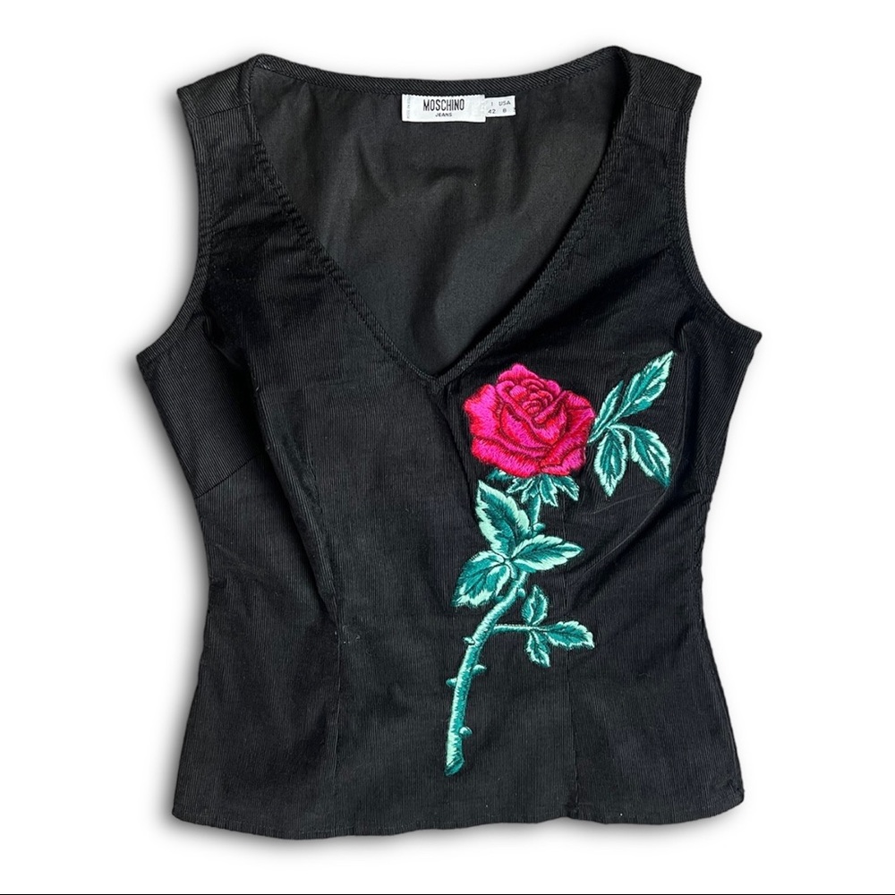 Moschino Jeans corduroy sleeveless floral patch top